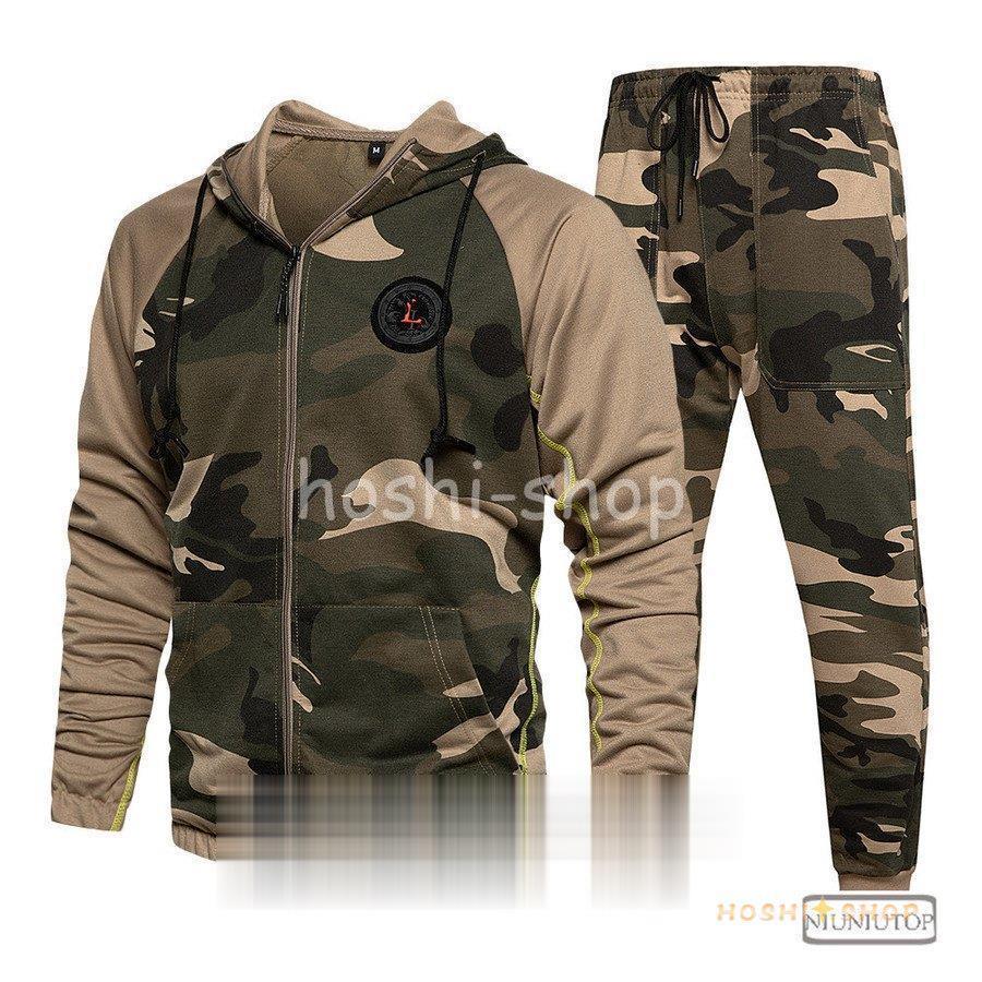 ジャージ上下メンズ 秋 メンズ 迷彩柄 セットアップ ロングパンツ 長袖