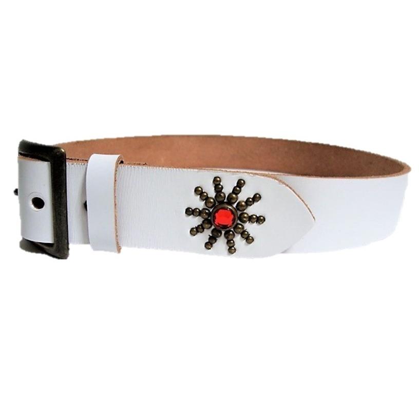栃木レザー エンドオンリー スタッズベルト 白 レッドスポッツ
