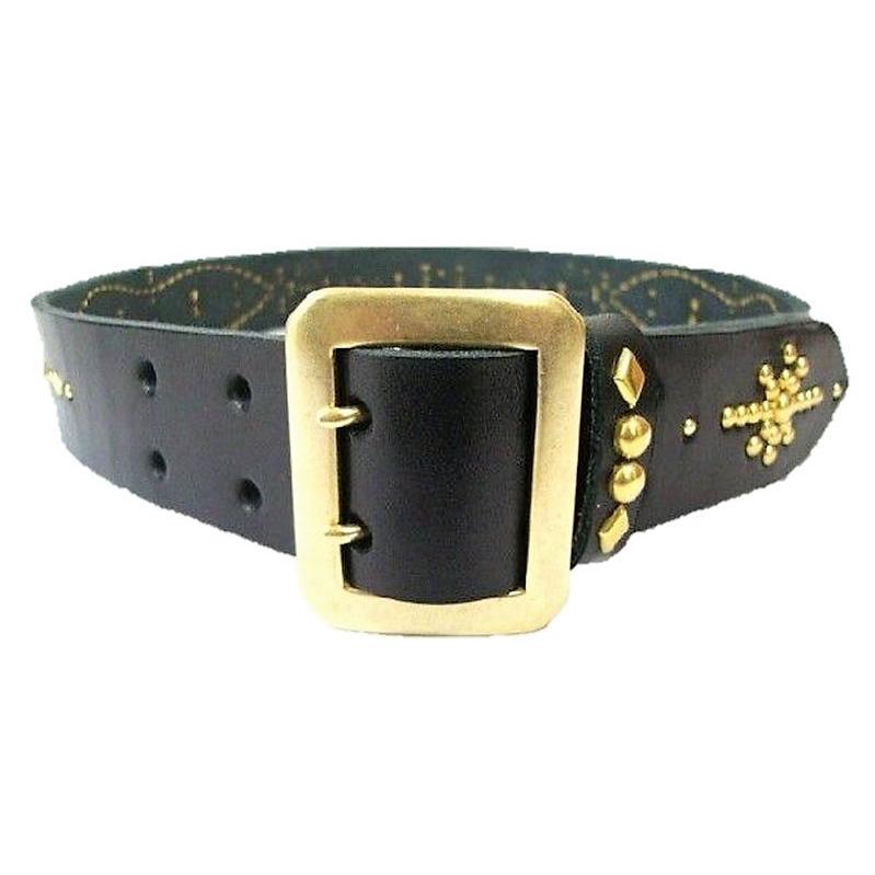 真鍮製バックル 栃木レザー ピーナッツ型 真鍮スタッズベルト 黒 一枚