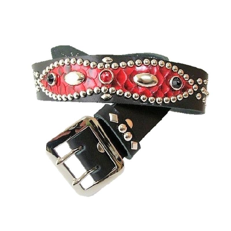 栃木レザー ピーナッツ型 スタッズベルト 黒 ダイヤモンドパイソン