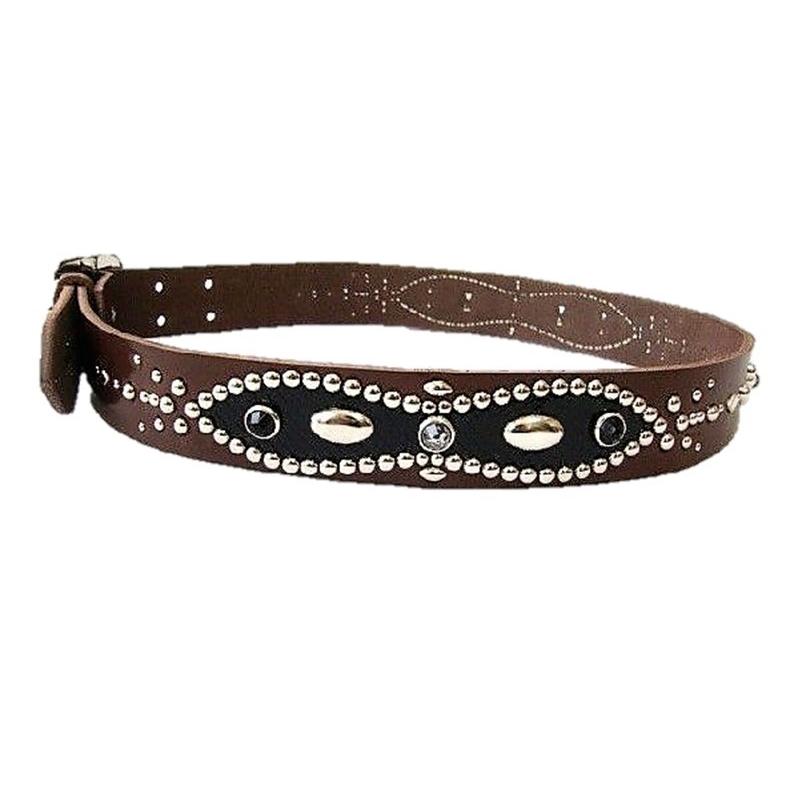 栃木レザー ピーナッツ型 スタッズベルト チョコ ダイヤモンドパイソン