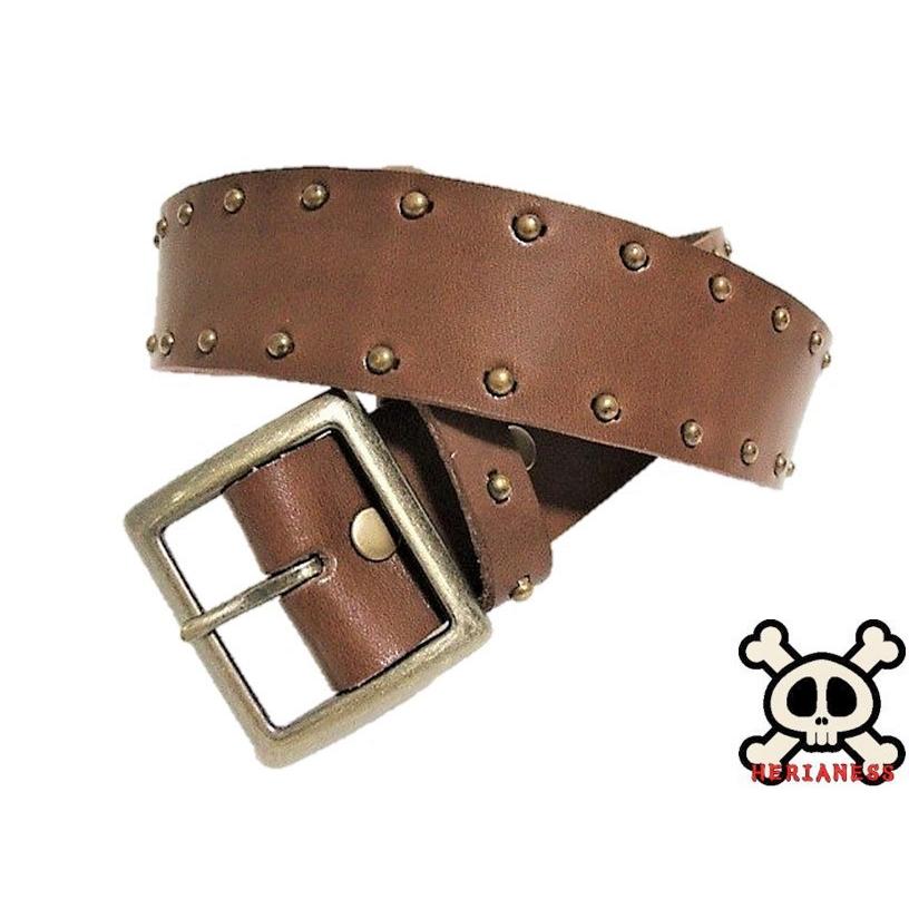 栃木レザー ヴィンテージ調スタッズベルト チョコ サイドオンリー 日本