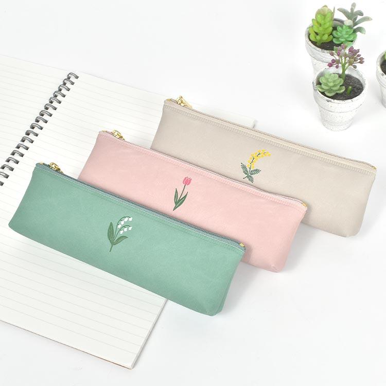 ペンケース スリム かわいい おしゃれ 本革風 大人 女子 ペンポーチ