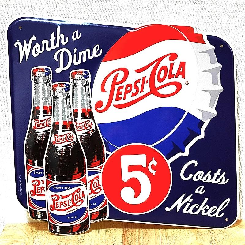 PEPSI（ペプシ） ブリキ看板 エンボスメタルサイン コーラ 瓶 ボトル