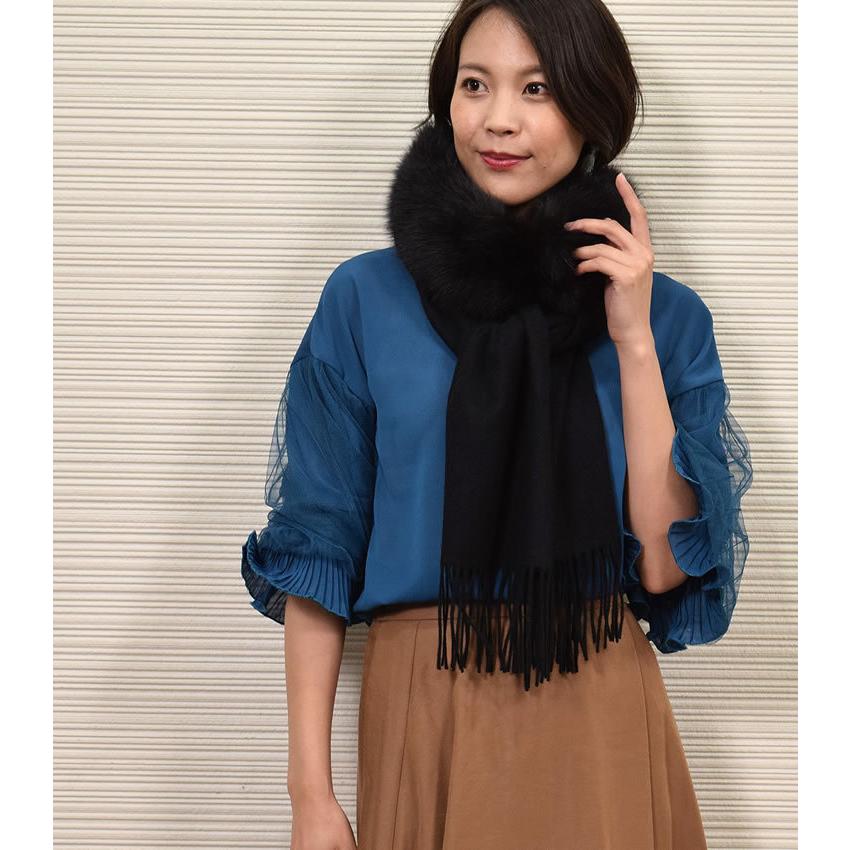爆買 カシミヤ混 カシミア ストール フォックス トリム ファー