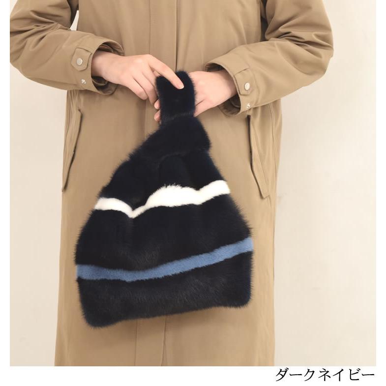 爆買 ファーバッグ SAGA ミンク ファー ショッパー バッグ ストライプ
