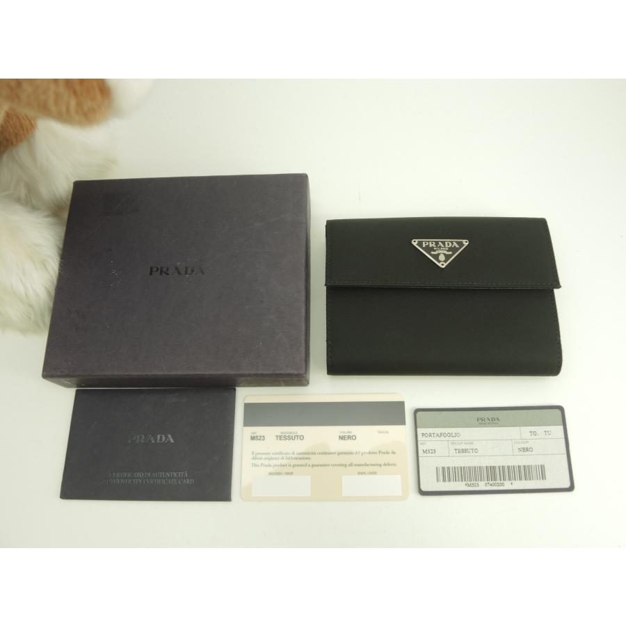 PRADA（プラダ） コンパクトウォレット ナイロン/サフィアーノ 黒 W