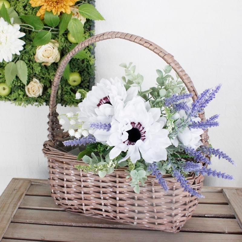 FourSeasons 持ち手付き柳編みバスケット レクタングルL YM-352GR