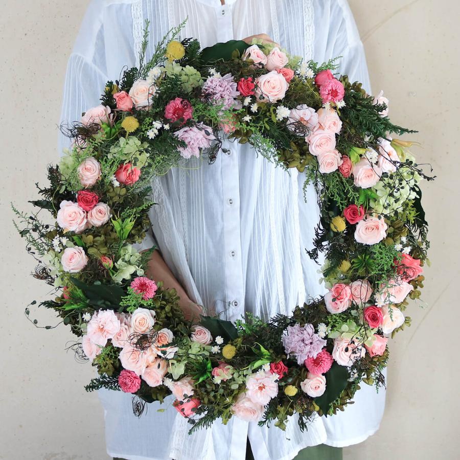 特大 1点もの 約直径50cm 】 ンクグリーンのエレガントな大きいリース