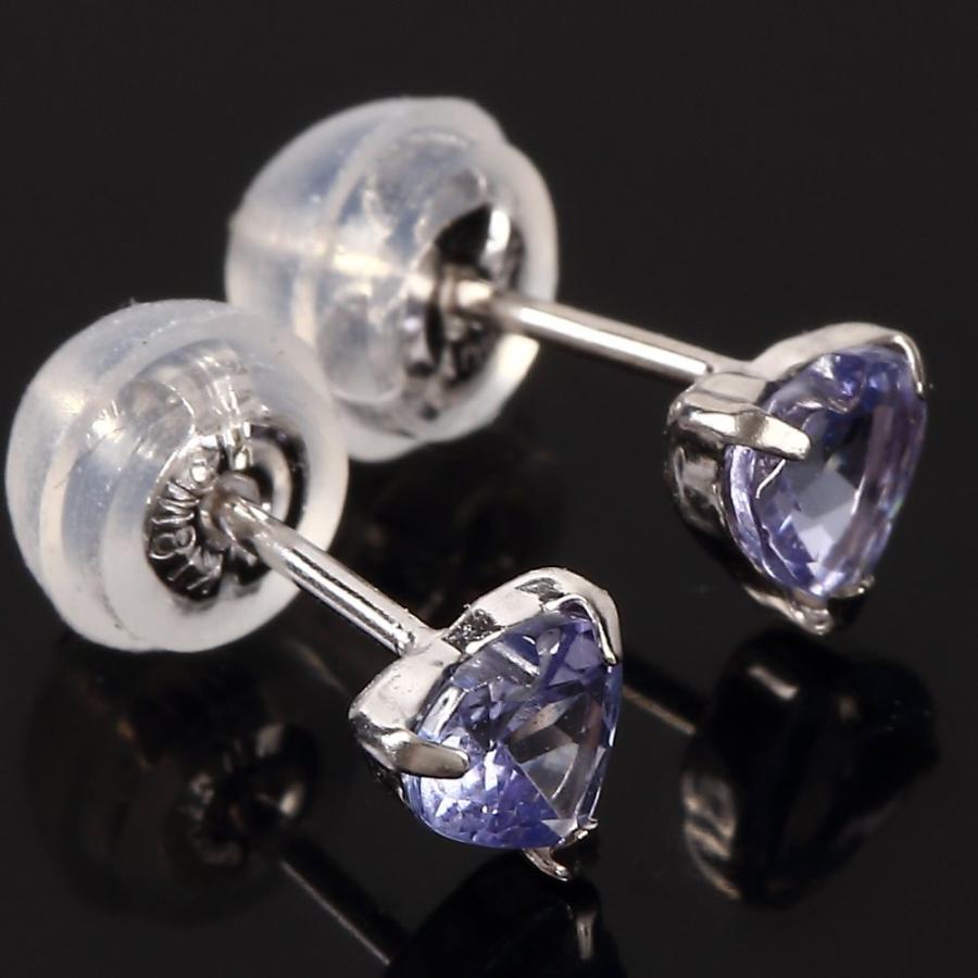 18金 ピアス タンザナイト ハート 一粒 4mm 0.4ct ホワイトゴールド
