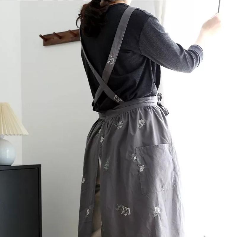 エプロン 刺繍 通販 花柄 北欧 撥水 刺繍エプロン Aラインエプロン
