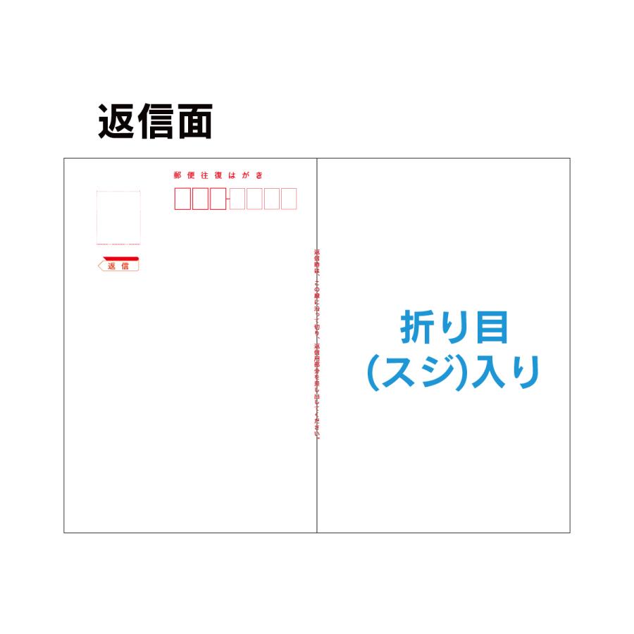 往復ハガキ 私製 郵便枠印字あり 100枚〜3000枚 厚さ0.25mm 折り目