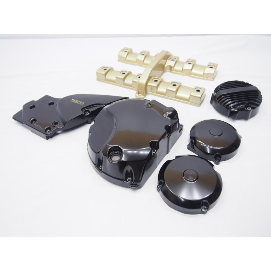 塗装後未使用XJR400純正エンジンカバー6点セット.黒/金.結晶塗装チジミ