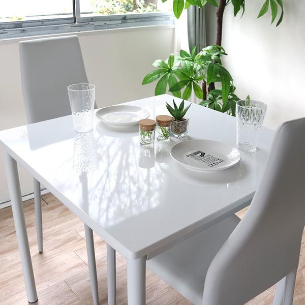 ダイニングテーブルセット 2人掛け ホワイト 3点セット 白 鏡面