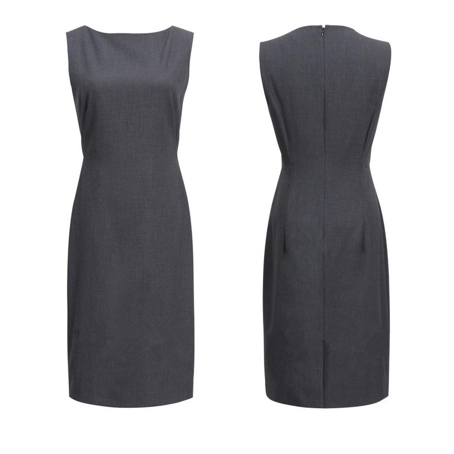 ノースリーブ タイト ワンピース 無地 スーツ生地 着痩せ 膝丈