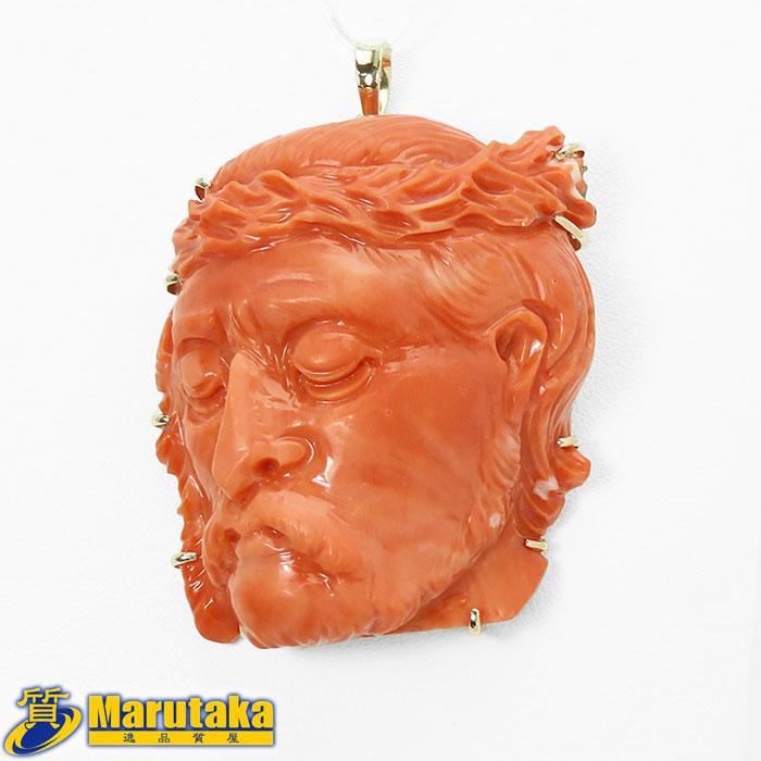 14K枠 サンゴ ペンダントトップ】鑑別書付 珊瑚 赤橙色 コーラル