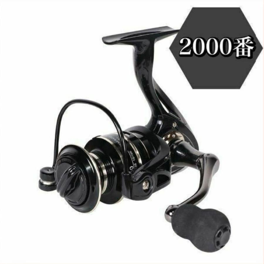 スピニングリール 2000 黒 左右交換可能 海釣り ブラックバス レッド