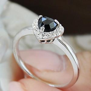 ブラックダイヤリング プラチナ 天然 ダイヤモンド ハート ローズ