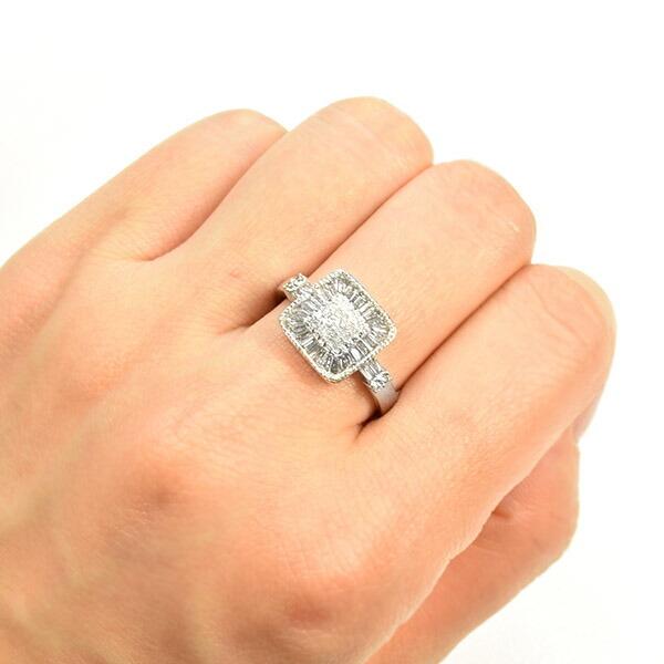 ダイヤモンド リング K18 ホワイトゴールド 0.6ct テーパー ダイヤ