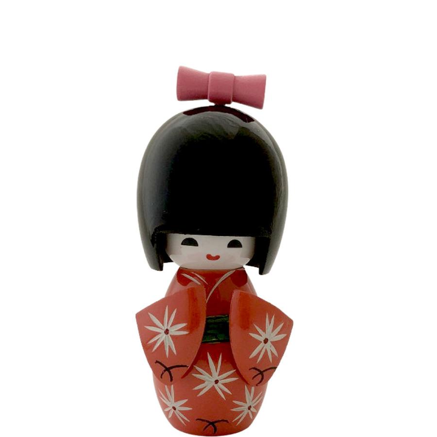 ミニこけし 小袖 オレンジ 11.5cm 顔の表情を変えられるコケシ 民芸品