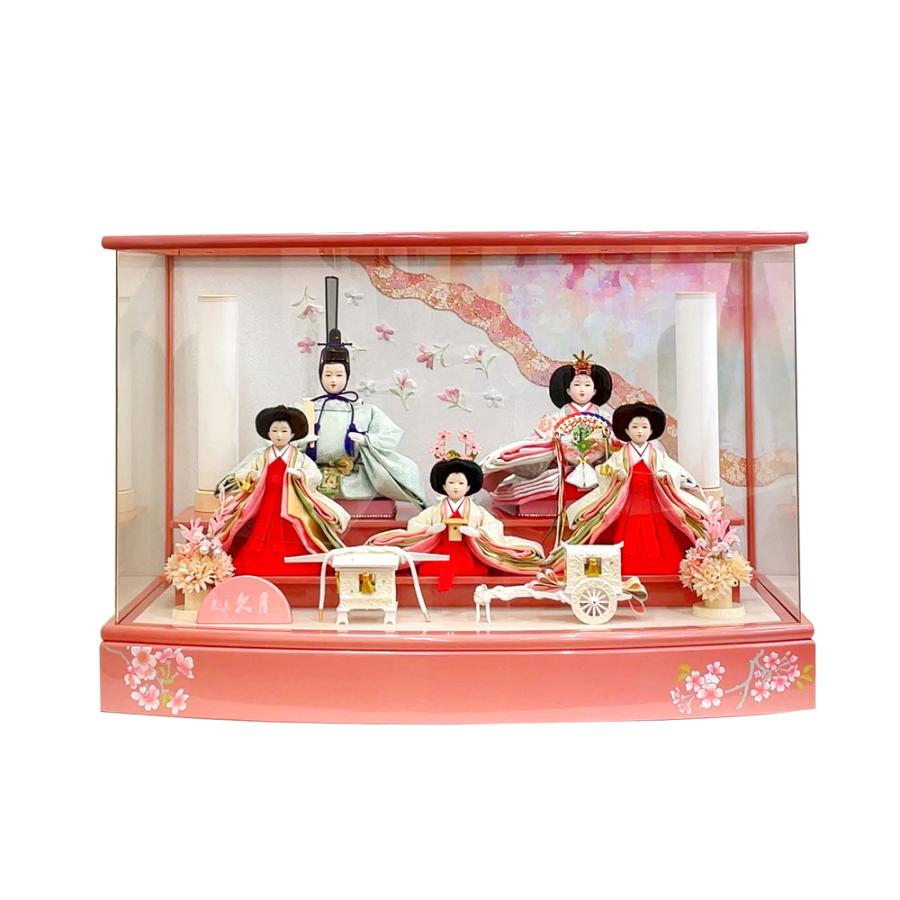 久月 雛人形 ひな人形 お祝い ケース飾り 五人飾り アクリル ピンク