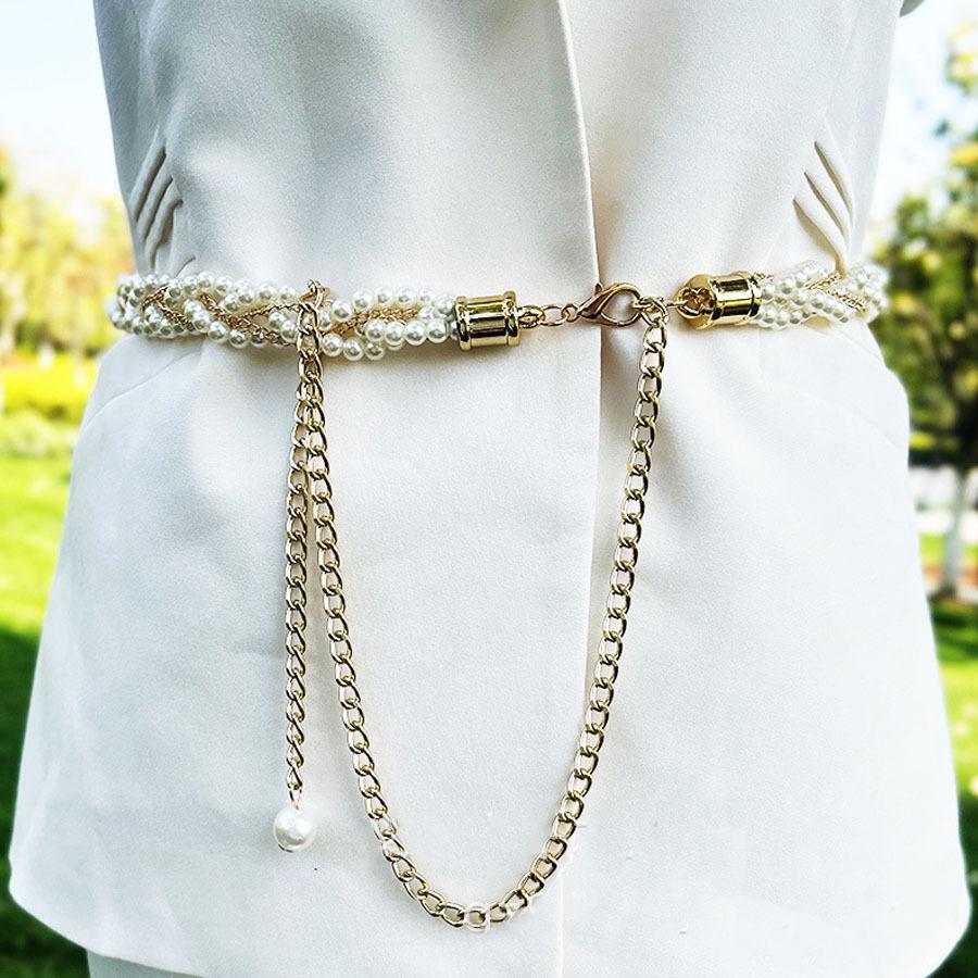 パールベルト パール チェーンベルト レディース おしゃれ 細ベルト
