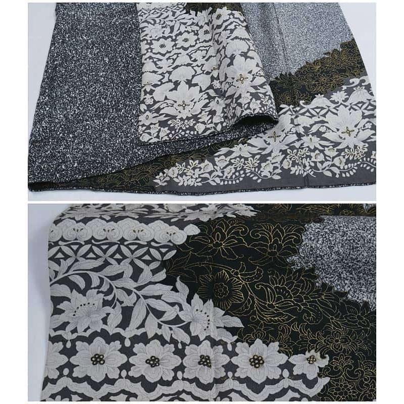 リサイクル訪問着袷 友禅染め 黒 モダン たたき染め 身丈155cm 裄63cm