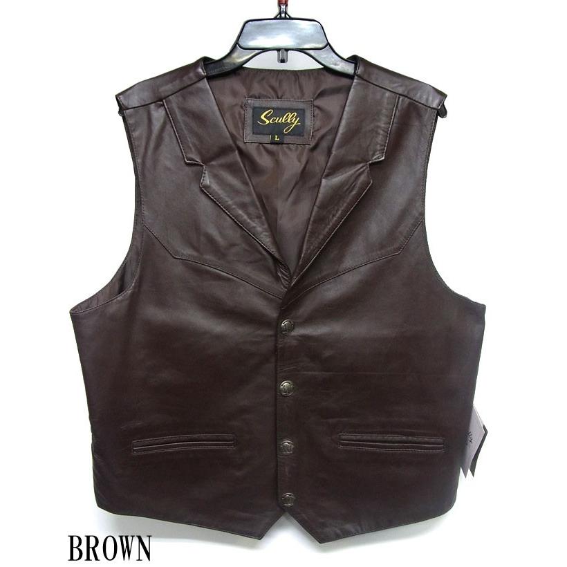 Scully アメリカ メンズ ラム革 5セントコンチョ 襟付き レザーベスト
