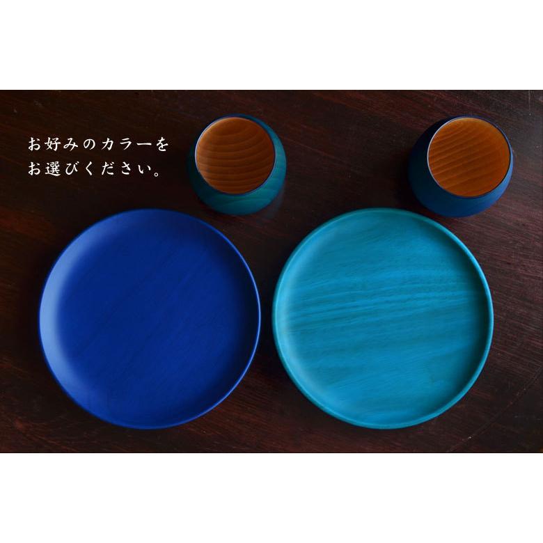 カップ×2 両面丸皿×2和食も洋食も引き立てる 青色 木の器 越前漆器の