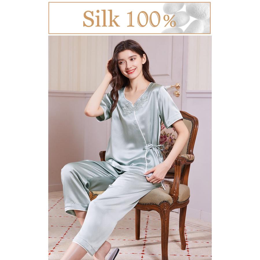 シルク パジャマ レディース 夏用 半袖 かわいい シルクパジャマ 春 夏