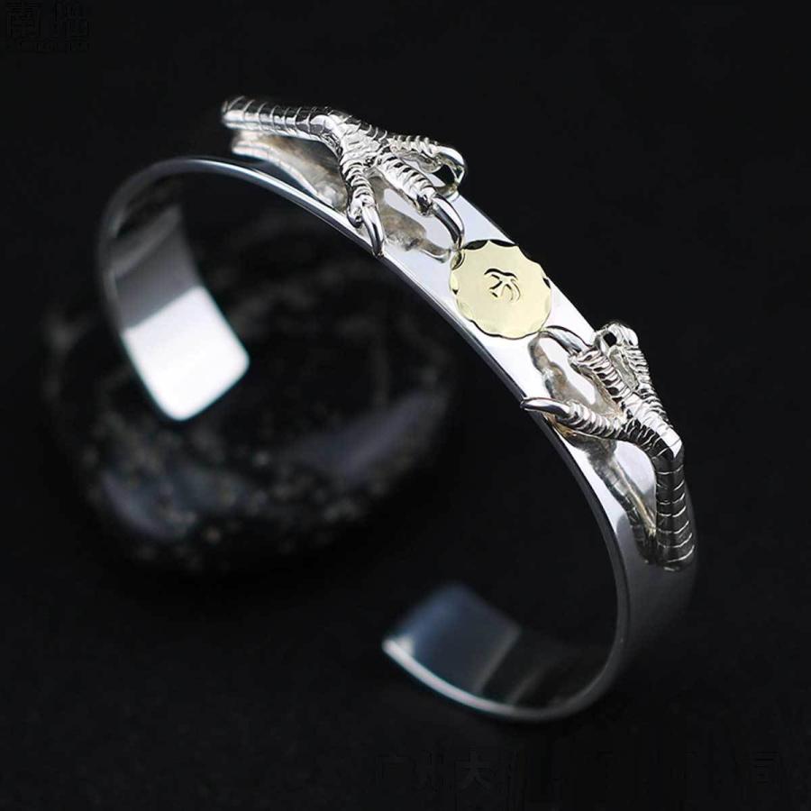 18金SVツメ付き平打ちブレス イーグルタイプ シルバーバングル 925