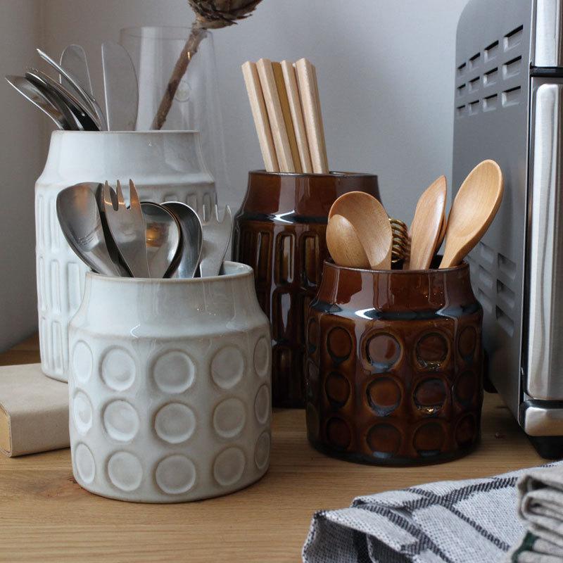 カトラリースタンド 北欧 風 アンティーク 調 ヴィンテージ 陶器 瀬戸