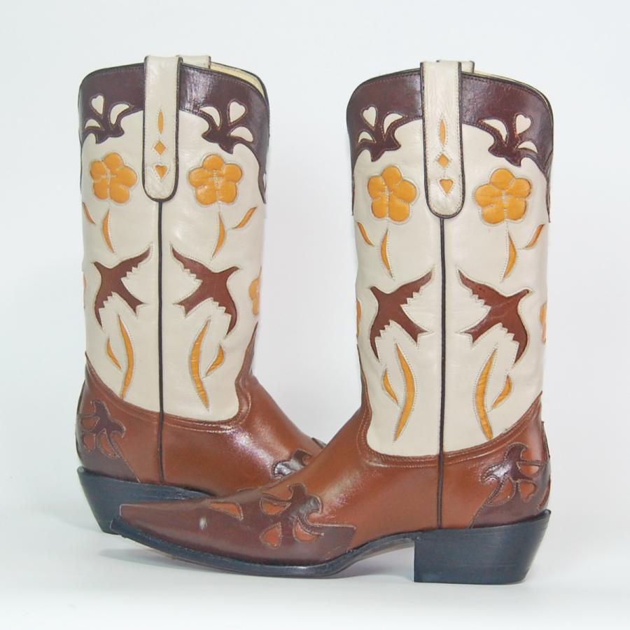 ウエスタンブーツ レディース 23.0 バードインレイ 本革 : オオゼキ靴