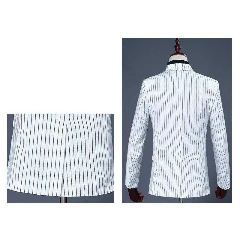 白 ストライプ ドレススーツ男性ダブルブレストメンズ 2 ピースセット