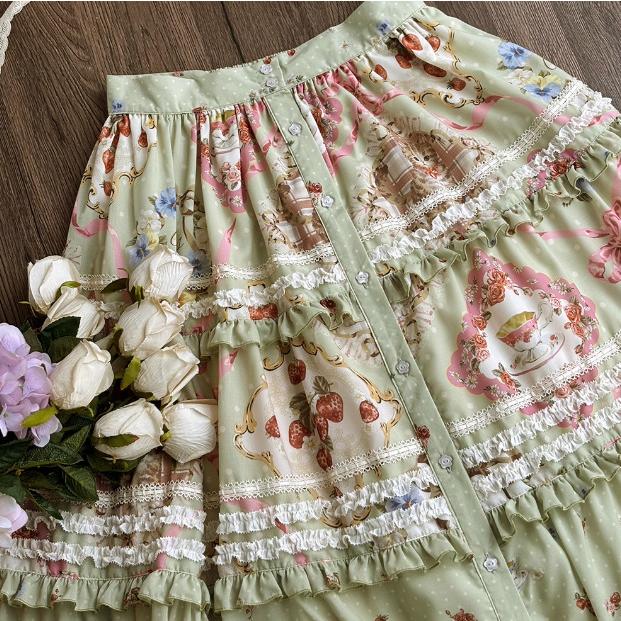 納期40日】ロリータ スカート のみ 花柄 お花 アップリケ フリル