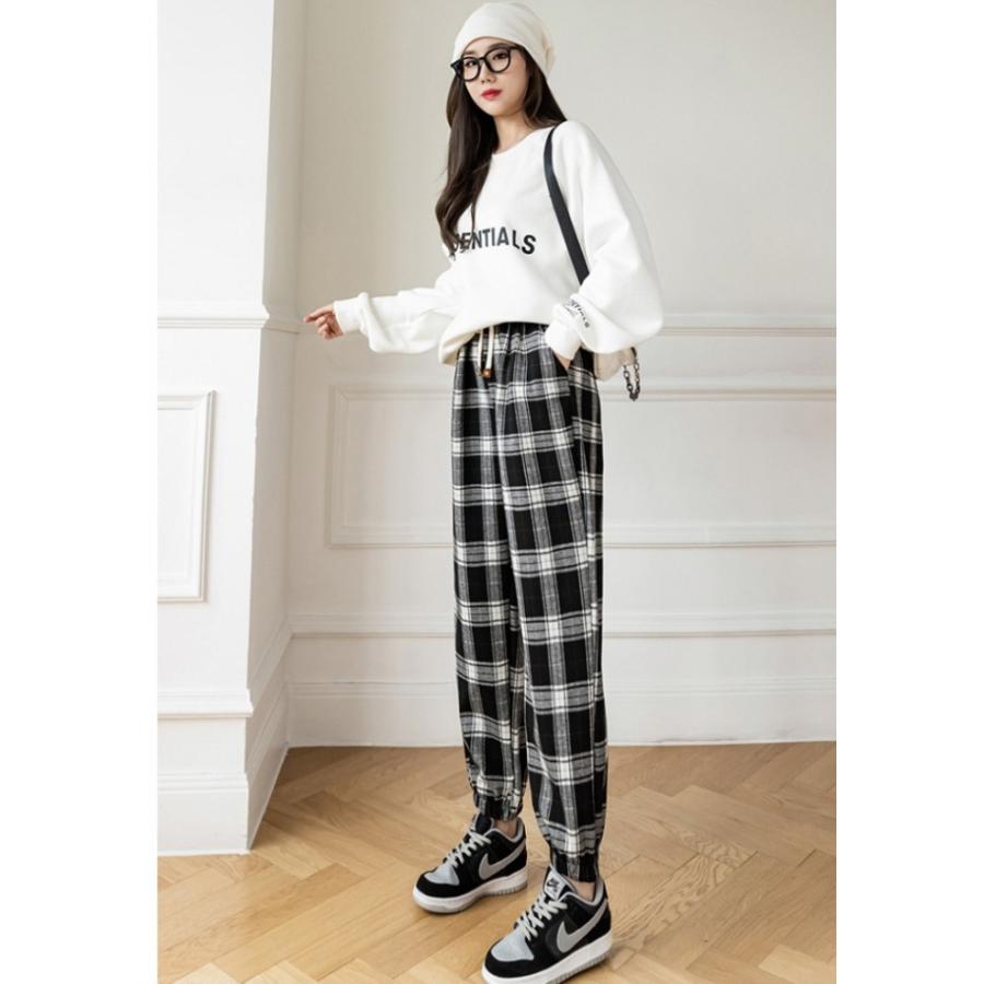 チェックパンツ レディース ボトムス ハイウエスト ウエストゴム