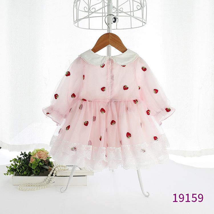 ヘアバンド付き 長袖 ワンピース 70 80 90 100 チュニック いちご柄