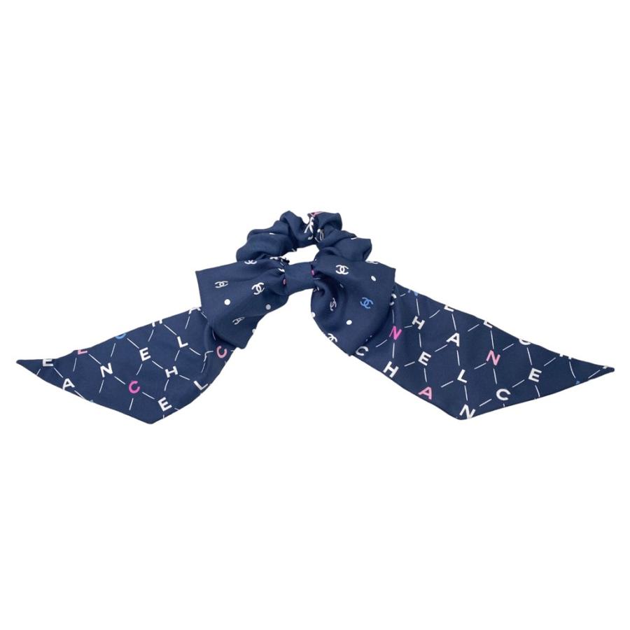 CHANEL（シャネル） シュシュ リボン シルク ネイビー 髪飾り ヘア