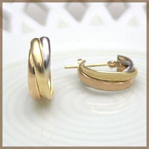 あすつく 大特価k18 PT900 トリニティ スリーカラーフープピアス