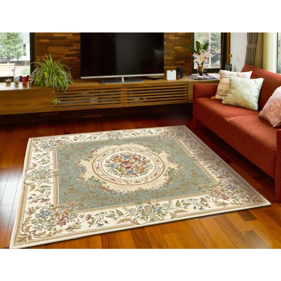 ラグ 3畳 200×250cm （パレスGN） アンティーク グリーン 花柄