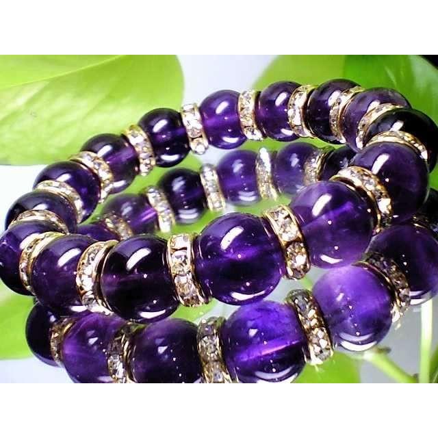 天然石アメジスト紫水晶12ミリ金ロンデル数珠ブレスレット魔除け