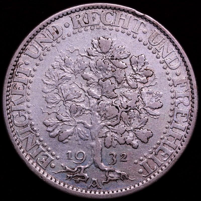 ドイツ 1932年A 5ライヒスマルク銀貨 : エルズコレクション - 通販