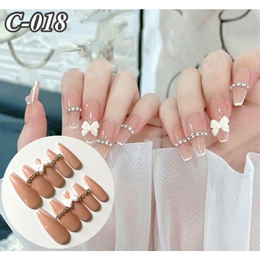 ネイルチップ ロング 韓国 バレリーナ リボン フレンチ ブライダル