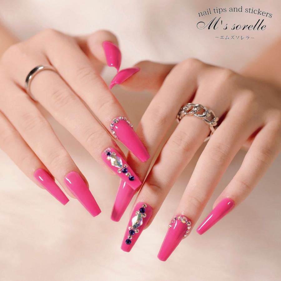 ネイルチップ 単色 ロング 韓国 成人式 ピンク 派手 長い ギャル 振袖