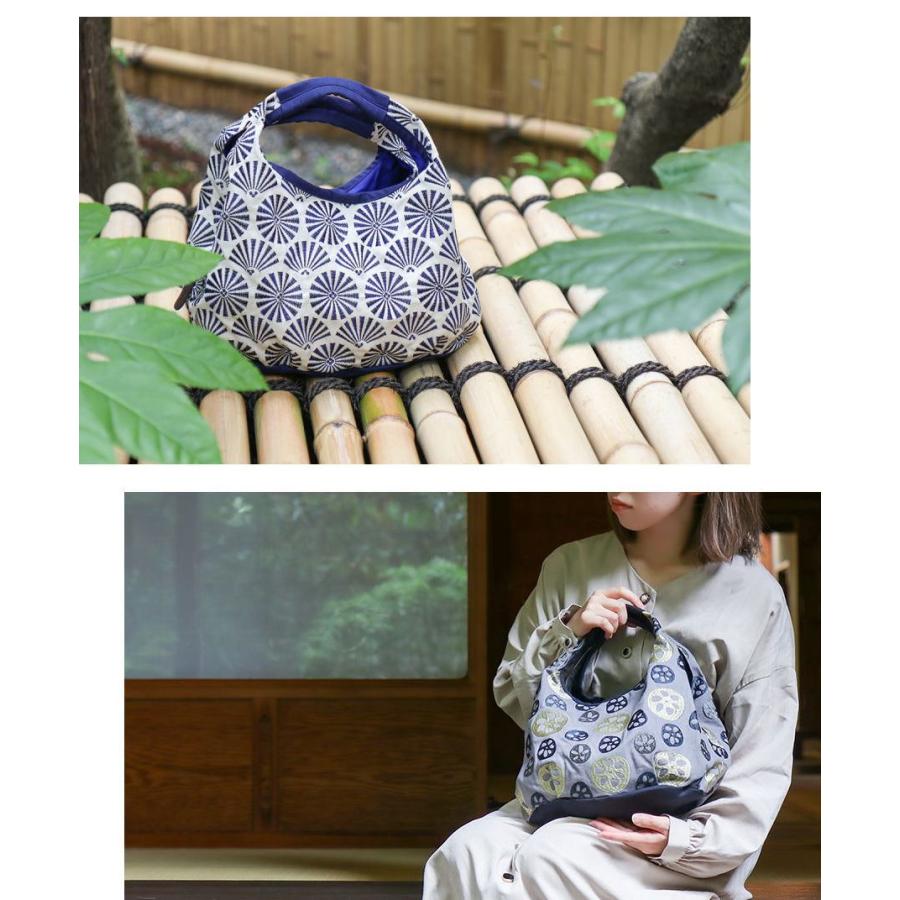 ミニラウンドバッグ 和柄がかわいいミニバッグ くろちく : 萌黄庵
