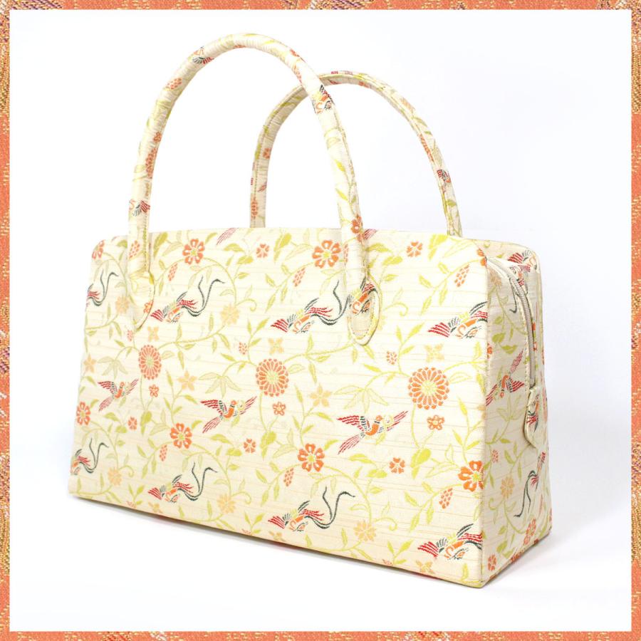 利休バッグ（大） 京都・西陣織 正絹ボストンバッグ 菊花鳳凰文錦