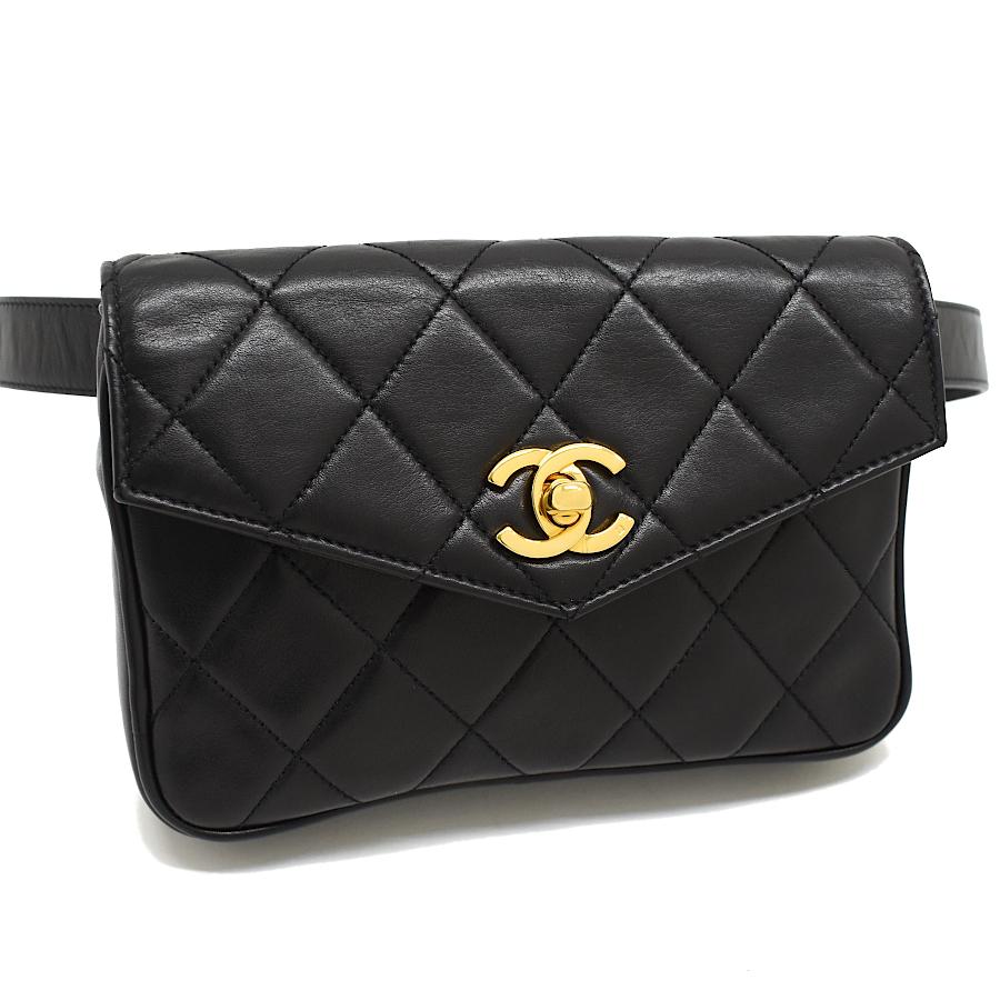 マトラッセ 新品同様 シャネル ウエストバッグ ラムスキン ブラック