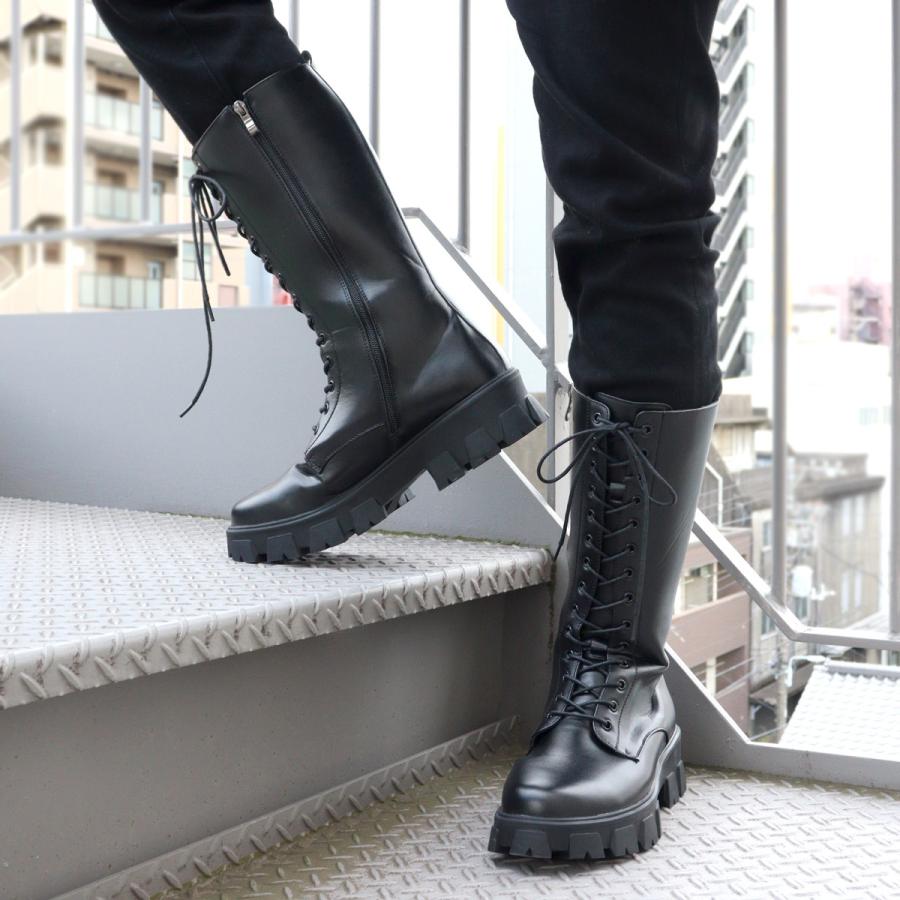 ブーツ ロングブーツ メンズ レースアップ サイドジップ 厚底 No.1721