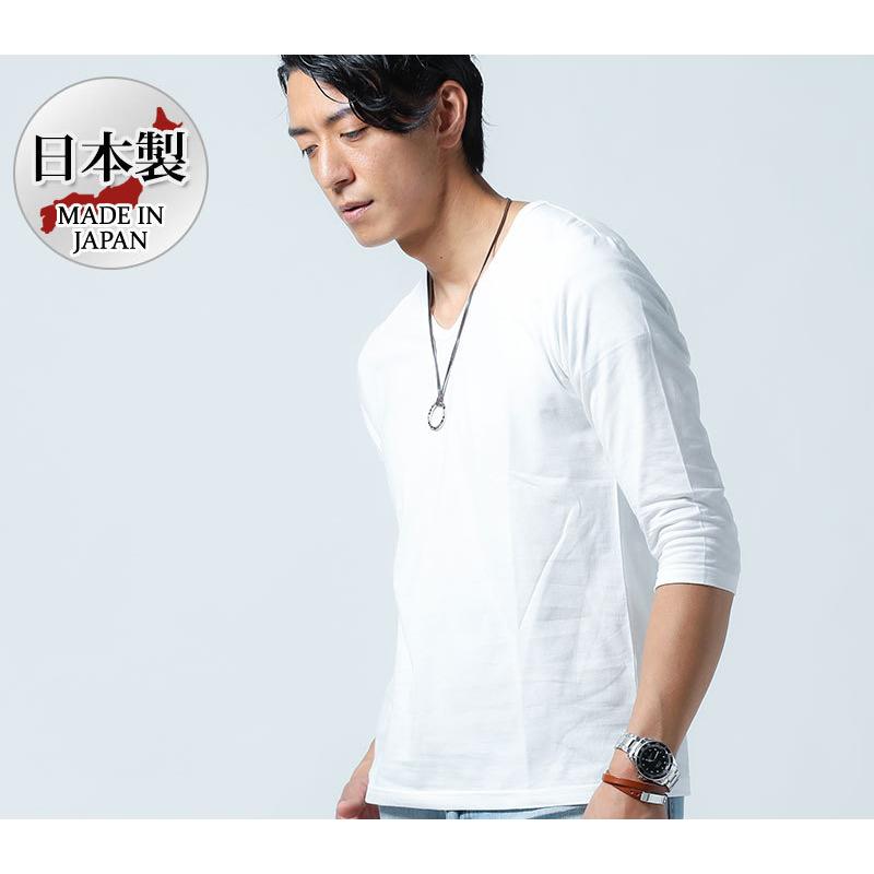 7部袖tシャツ 七分袖 メンズ tシャツ 日本製 綿 七部袖 7分袖 vネック
