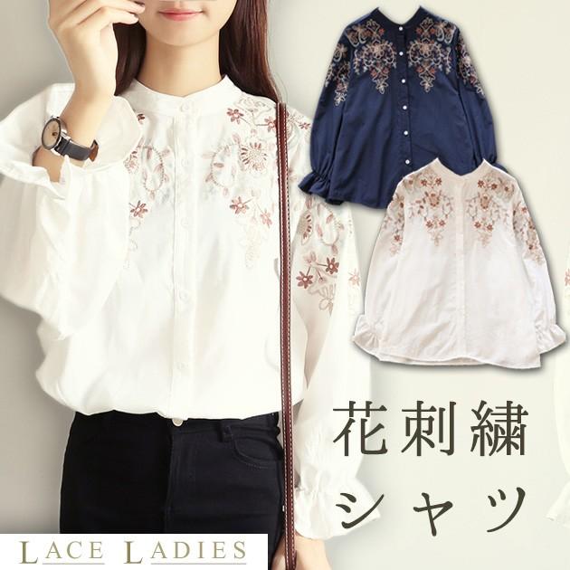 Lace Ladies（レースレディース） 花刺繍シャツ トレンド 刺繍 花柄